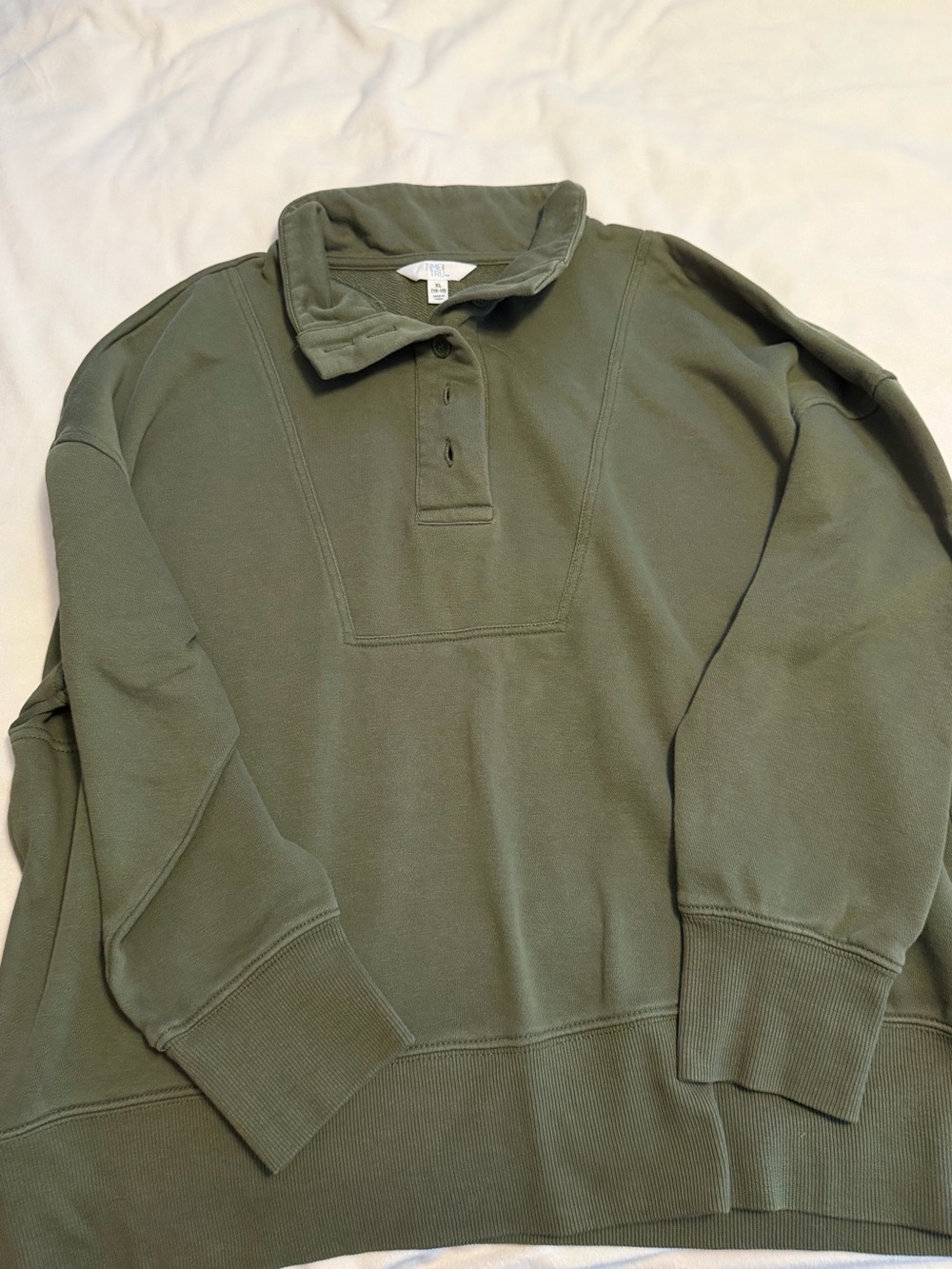 Time and Tru Olive Green Quarter-Button Pullover Sweatshirt